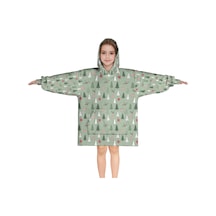 Noel Temalı 6-13 Yaş Çocuk Giyilebilir Battaniye Hoodie, Kalın Peluş, Büyük Boy-a145 Krem - Pembe