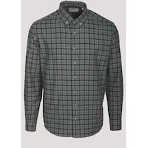 Erkek Gömlek Yeşil Uzun Kol Ekose Kareli Flanel Yün Tuşeli Slim Fit Düğmeli Yaka Shirt Ncs Jeans 7270-yeşil Yeşil