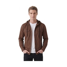 Deep Sea Deepsea Kahve Kapüşonlu Likralı Kot Gömlek Slim Fit Çıt Çıt Kapamalı Erkek Gömlek 2300396