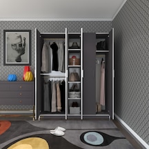 Kenzlife gardırop 5 kapaklı kapılı 150 lilyum gri gardolap dolap