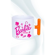 Enter Mode Barbie Baskılı T Saplı Kupa Bardak Porselen Çay Kahve Fincanı Turuncu