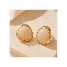 Gold Renk Krem Taşlı Büyük Boy Bombeli Stud Küpe Krem - 886706113 Krem - 886706113 Krem