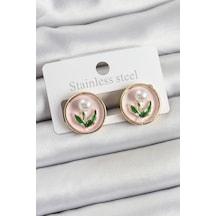 Pirinç Pembe Mineli Lale Figürlü Sanatsal Portre Model Gold Renk Kadın Küpe çok renkli
