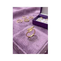 Kadın Gold Medikal Alaşım Minimal Yılan Figürlü Yüzük - Lüks Eklem Ve Kombin Yüzüğü Altın