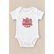Babylimon Home İs Where Mama İs. Beyaz Kısa Kollu Çıtçıtlı Bebek Zıbını Beyaz - 930083799 Beyaz
