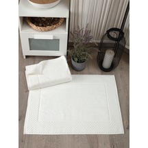 2'li Diyagonal Çizgili Ayak Havlusu Seti - %100 Pamuk Havlu Takımı - 50x70 Cm Krem Krem