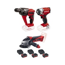 Einhell TE-HD 18 Li Vidalama + TE-CI 18/1 Vidalama + TE-AG 18/115 Avuç Taşlama + 3 x 4 Ah Akülü Set