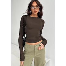 Madmext Acı Kahve Bisiklet Yaka Basic Uzun Kollu Body Mg1701 Acı Kahverengi