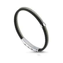 Ars125 Erkek Deri Çelik Bileklik Siyah