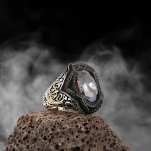 Yüzük Sanatı Mistik Topaz Taşlı Adalet Terazisi Gümüş Erkek Yüzük