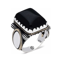 ​Gümüş Siyah Oniks Zirkon Taşlı Kare Erkek - 556659483