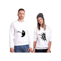 Tshirthane Ay Güneş Sevgili Kombinleri Unisex Sweatshirt Kırık Beyaz