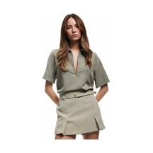 Koton Modal Kumaş Yarım Fermuarlı Kısa Kollu Polo Yaka Oversize Bluz Haki 5sak60254pw Haki