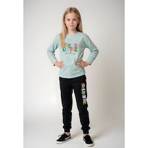 Fyk Kids Kız Çocuk Yazı Baskılı Bel Detayı Lasti Kli Alt-üst Pi Jama Takımı Mint Yeşil Mint Yeşili