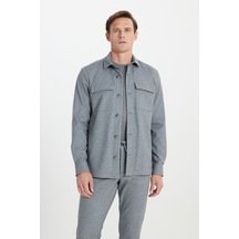 AC&Co / Altınyıldız Classics Erkek Grı Relax Fit Rahat Kesim Gömlek Yaka Diagonal Desenli Esnek Takım Elbise Ceketi Gri