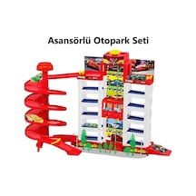 Asansörlü Otopark Garaj Seti 3 Arabalı Şimşek Mcqueen Büyük Boy Kırmızı