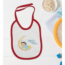 BK Kids Kişiye Özel Uykucu Oğlan Tasarımlı Kırmızı Bebek Mama Önlük Kırmızı