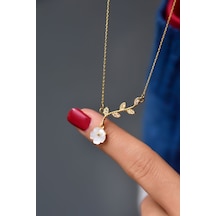 Papatya Silver 925 Ayar Gümüş Gold Kaplama Manolya Sedef Çiçek Kolye UVPS102112