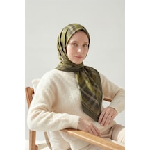 Silk Home Viskon Velora Eşarp Dört Mevsim Ekose Desen Yeşil Gri 90x90 Çok Renkli