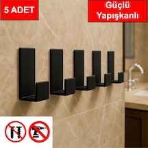 Güçlü Yapışkanlı Çok Amaçlı Plastik Askı Kapı Arkası Askılık Mutfak Askı 5 Adet Siyah Diğer