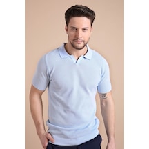 Ferraro A.Mavi/Beyaz Kuşgözü Desenli Polo Yaka Erkek Triko T-Shirt Mavi