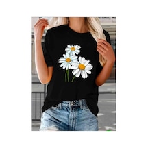 Medinenur Papatya Baskılı Basic T-shirt Siyah