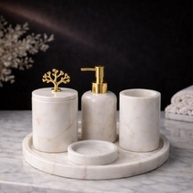 Beyaz 5'li Mermer Banyo Seti Beyaz