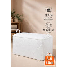 Dayanıklı Taşınabilir Kulplu Fermuarlı 200 Kg Taşıma Kapasiteli 100x50x50 Ebat Büyük Boy Yastık Yorgan Döşek Hurcu Baza Altı Örme Hurç Beyaz