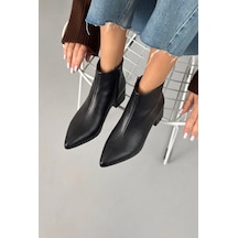V.s.h Velvet Velar Kadın Siyah Cilt Sivri Burun Alçak Blok Topuklu Yandan Fermuarlı Kısa Bot 4 Cm Topuk-2590