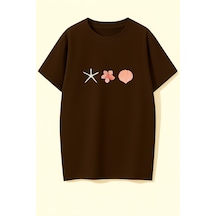 Uyguntarz Unisex İstiridye Kabuk Tasarım Basklı Tshirt Kahverengi