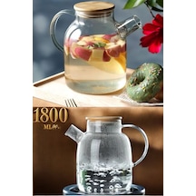 Qerhome Ateşe Dayanıklı Borosilikat Cam Bambu Kapaklı Bitki Çayı Demliği & Sürahi 1800 Ml Şeffaf Qerhome Ateşe Dayanıklı Borosilikat Cam Bambu Kapaklı Bitki Çayı Demliği & Sürahi 1800 Ml Şeffaf