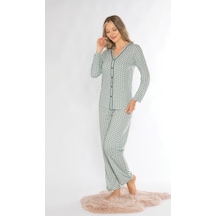 Boydan Düğmeli Mevsimlik Uzun Kol Pijama Takımı Alperi 790-70 YESIL