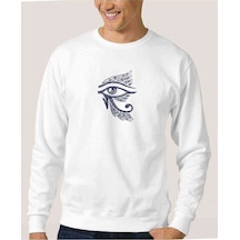 Ra'Nın Gözü Eye Baskılı Beyaz Erkek Örme Sweatshirt