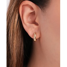 Debora Jewelry 14 Ayar Altın Zirkon Taşlı Bombeli Halka Küpe