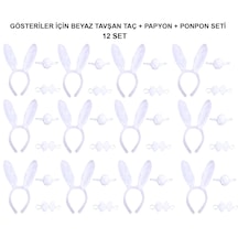 Beyaz Tavşan Kostüm Seti Taç, Papyon, Kuyruk 12 Li Paket Çok Renkli