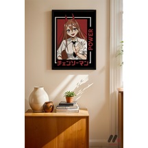 Chainsaw Man Power Anime Poster, Siyah Çerçeveli Duvar Tablosu - Anime Severlere Özel Hediye