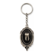 Siyah Vintage Diş Figürlü Anahtarlık Antik Görünümlü Oval Tasarım Metal Anahtarlık