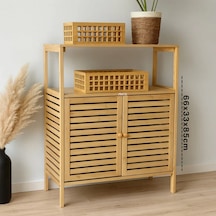 Çok Amaçlı Bambu Dolap 66x33x85 Cm - Organizer Raflı Altın