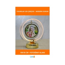 Kişiye Özel Led Işıklı Yuvarlak Fotoğraf Çerçevesi 19x18 Cm