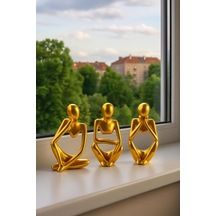 Ev & Ofis Dekoru Gold 3 Lü İnsan Figürü Seti El Yapımı Minimalist Heykel Takımı