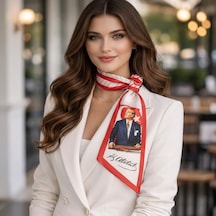 Mavi Masal Atatürk İmzalı Kırmızı Beyaz Kadın Fular Atatürk İmzalı Kadın Fular Kırmızı Beyaz Atatürk Portreli Fular