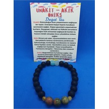 Gümüştel El Sanatları Sertifikalı Unakit Akik Oniks Taşı Tasarım Bileklik Çok Renkli