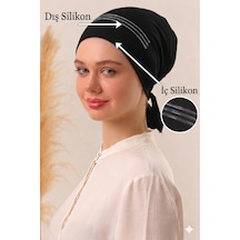 Melodi Scarf Çift Silikonlu Kaymayan Kaymaz Bone - Eşarp Şal Başörtü Kaydırmayan Kaymaz Bantlı Bone Siyah