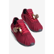 Mubiano Kadın Süet Sneaker Arka Lastikli Aksesuarlı Spor Ayakkabı Moya Bordo Bordo Süet