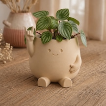 3d Baskı Smiley Face Planter - Gülümseyen Karakterli Saksı-bej Çok Renkli