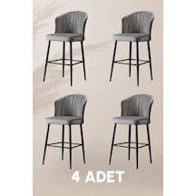 Rubi Bar Sandalye - Babyface Gri - Siyah Metal Ayak - Bar Taburesi / Bar Sandalyesi 4 Adet Gri