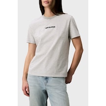 Calvin Klein Pamuklu Çizgili Bisiklet Yaka T Shirt Lv047g812g21l Bayan T Shirt Lv047g812g 21l Gri-beyaz
