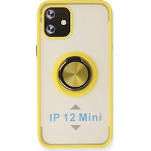 Apple Uyumlu  iPhone 12 Mini Kılıf Montreal Yüzüklü Silikon Kapak Sarı
