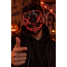 Cadılar Bayramı Kırmızı Neon Işıklı Purge Maske Led Korku Maskesi Tüm Yaşlar