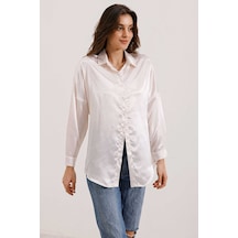 Bigdart 3985 Oversize Saten Gömlek - Bej 001